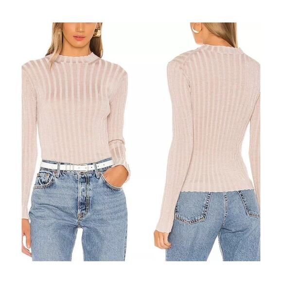 Vince Pullover Ribbed Metallic Knit Sweater Wool Blend Mock neck Lettuce Hem XL - Picture 1 of 13